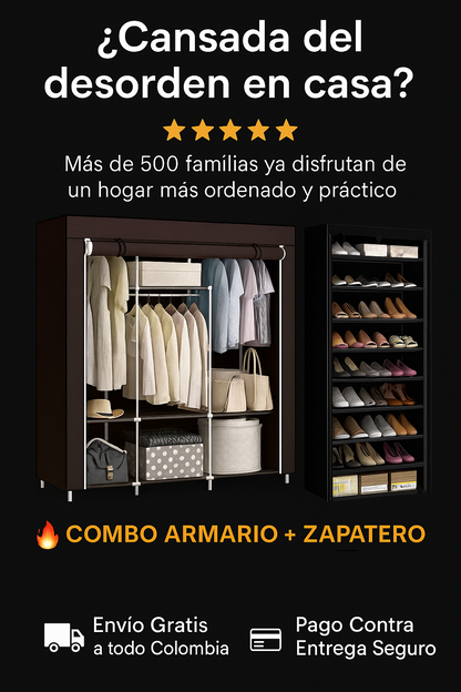 Combo Deluxe: Armario + Zapatero 2 en 1 - Nunca más ropa arrugada ni zapatos regado